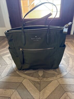kate spade olive green nylon tote with zip pocket